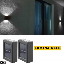 Set 2 x Aplica LED SIKS De Perete Fatada, Gradina, Alee, Decorativa, 2 Leduri, Incarcare Solara, Lumina Sus Si Jos, Alb Rece,...