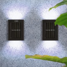Set 2 x Aplica LED SIKS De Perete Fatada, Gradina, Alee, Decorativa, 2 Leduri, Incarcare Solara, Lumina Sus Si Jos, Alb Rece,...