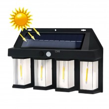 Lampa De Perete LED SIKS Cu Senzor De Miscare Pentru Exterior, Incarcare Solara, 3 Moduri De Iluminare, 4 Lampi De Lumina, Il...