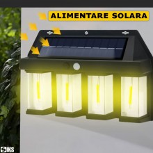Lampa De Perete LED SIKS Cu Senzor De Miscare Pentru Exterior, Incarcare Solara, 3 Moduri De Iluminare, 4 Lampi De Lumina, Il...