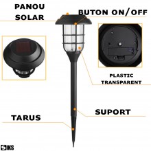Set 6 Lampi Solare SIKS De Exterior Decorative Pentru Gradina Cu Incarcare Solara De Tip Felinar, Cu Tarus, Senzor De lumina,...