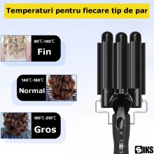 Ondulator ceramic SIKS, Invelis Ceramica, Temperatura Maxima 210℃, Incalzire 28 Secunde, Negru