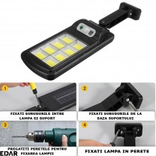 Lampa Solara EDAR, Model BK1208COB, Pentru Gradina/Terasa/Casa, Panou Solar Incorporat, 120 Led Cob, Control Din Telecomanda,...