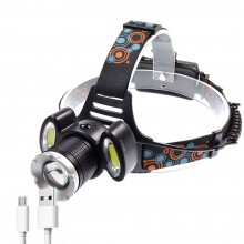 Lanterna frontala LED EDAR, Model T6, Pentru Cap, Profesionala, 3 Surse De Iluminare, Alimentare USB, 4 Moduri Lumina, Mod St...