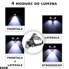 Lanterna frontala LED EDAR, Model T6, Pentru Cap, Profesionala, 3 Surse De Iluminare, Alimentare USB, 4 Moduri Lumina, Mod St... Lanterna frontala LED EDAR, Model T6, Pentru Cap, Profesionala, 3 Surse De Iluminare, Alimentare USB, 4 Moduri Lumina, Mod St...