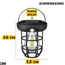 Lampa Solara Portabila SIKS De Tip Felinar, Posibilitate Prindere Perete Pentru Lumina Decorativa, 3 Led Cob, Cu Maner Rabata...