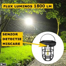 Lampa Solara Portabila SIKS De Tip Felinar, Posibilitate Prindere Perete Pentru Lumina Decorativa, 3 Led Cob, Cu Maner Rabata...