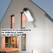 Lampa Solara EDAR Pentru Exterior, Iluminat Stradal Sau Gradina, Model W7102A7, 520 Led SMD, Lumina Neutra, Senzori De Miscar...
