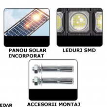 Lampa Solara EDAR Pentru Exterior, Iluminat Stradal Sau Gradina, Model W788A5, 300 Led SMD, Lumina Neutra, Senzori De Miscare...