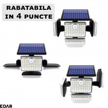 Lampa Solara Reglabila In 4 Puncte EDAR, Model JH2728, Panou Solar Atasat, Senzor De Miscare Si Lumina, 3 Moduri De Iluminare...