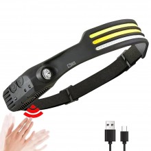 Lanterna De Cap LED SIKS, Cu 3 Benzi, Profesionala, Incarcare USB, 8 Moduri Lumina Inclusiv Mod Culoare Rosie, Reglare Insens...