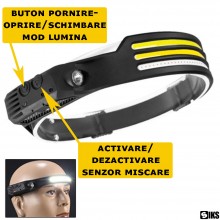 Lanterna De Cap LED SIKS, Cu 3 Benzi, Profesionala, Incarcare USB, 8 Moduri Lumina Inclusiv Mod Culoare Rosie, Reglare Insens...