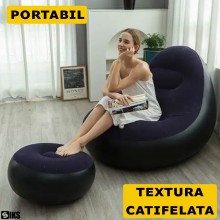 Set Fotoliu Gonflabil SIKS Cu Suport Pentru Picioare, Exterior Catifelat, Realizat Din PVC, Dimensiuni Fotoliu 116x98x83cm, D... Set Fotoliu Gonflabil SIKS Cu Suport Pentru Picioare, Exterior Catifelat, Realizat Din PVC, Dimensiuni Fotoliu 116x98x83cm, D...