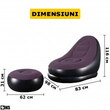 Set Fotoliu Gonflabil SIKS Cu Suport Pentru Picioare, Exterior Catifelat, Realizat Din PVC, Dimensiuni Fotoliu 116x98x83cm, D... Set Fotoliu Gonflabil SIKS Cu Suport Pentru Picioare, Exterior Catifelat, Realizat Din PVC, Dimensiuni Fotoliu 116x98x83cm, D...
