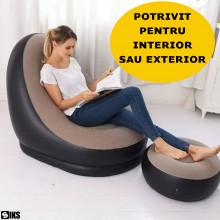 Set Fotoliu Gonflabil SIKS Cu Suport Pentru Picioare, Exterior Catifelat, Realizat Din PVC, Dimensiuni Fotoliu 116x88x83cm, D... Set Fotoliu Gonflabil SIKS Cu Suport Pentru Picioare, Exterior Catifelat, Realizat Din PVC, Dimensiuni Fotoliu 116x88x83cm, D...