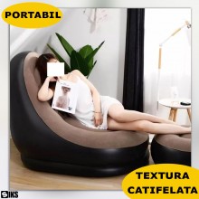 Set Fotoliu Gonflabil SIKS Cu Suport Pentru Picioare, Exterior Catifelat, Realizat Din PVC, Dimensiuni Fotoliu 116x88x83cm, D... Set Fotoliu Gonflabil SIKS Cu Suport Pentru Picioare, Exterior Catifelat, Realizat Din PVC, Dimensiuni Fotoliu 116x88x83cm, D...