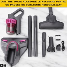 Aspirator Vertical Portabil 4 in 1 Fara Fir SIKS Pentru Casa Si Masina, Cu Filtru Hepa Antiacarieni, 3 Trepte De Viteza, 260 ...
