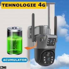 Camera De Supraveghere Video CCTV Dubla WIFI 4G SIKS, Slot Sim, Panou Solar, Tip Doom, 3+3MP, Exterior/Interior, Smart IR, Vi...