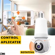 Camera De Supraveghere SIKS Cu Montare In Dulie E27 Sau Normal, Cu Bec Inclus, 3MP, HD, Detectare Persoane, Infrarosu, Rotire...