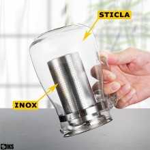 Ceainic Cu Infuzor Din Sticla Si Inox SIKS, 750ml, Rezistenta La Caldura, Antiexplozie, Usor de curatat, Sticla Borosilicata,...