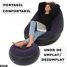 Fotoliu Gonflabil EDAR Cu Suport Picioare, Pompa Inclusa, Pentru Interior/Exterior, Rezistent La Apa, Catifelat, Fotoliu 116x... Fotoliu Gonflabil EDAR Cu Suport Picioare, Pompa Inclusa, Pentru Interior/Exterior, Rezistent La Apa, Catifelat, Fotoliu 116x...