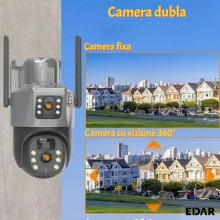 Camera Dubla de Supraveghere Video EDAR CCTV WIFI 4G cu SIM și Încărcare Panou Solar, Tip Doom, 3MP + 3MP, Exterior/Interior,...