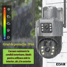 Camera Dubla de Supraveghere Video EDAR CCTV WIFI 4G cu SIM și Încărcare Panou Solar, Tip Doom, 3MP + 3MP, Exterior/Interior,...