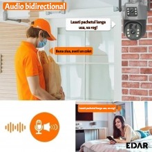 Camera Dubla de Supraveghere Video EDAR CCTV WIFI 4G cu SIM și Încărcare Panou Solar, Tip Doom, 3MP + 3MP, Exterior/Interior,...
