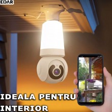 Camera De Supraveghere Tip Bec EDAR, Pentru Interior, Smart, Control Aplicatie Telefon, Montare In Dulie E27 Sau Normal, 3MP,...