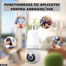 Camera De Supraveghere Tip Bec EDAR, Pentru Interior, Smart, Control Aplicatie Telefon, Montare In Dulie E27 Sau Normal, 3MP,...