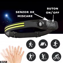 Lanterna frontala LED EDAR, Model W689-2, Pentru Cap, Profesionala, 3 Surse De Iluminare, Alimentare USB, 6 Moduri Lumina, Pe...