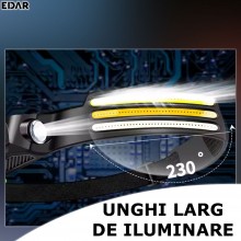 Lanterna frontala LED EDAR, Model W689-3, Pentru Cap, Profesionala, 4 Surse De Iluminare, Alimentare USB, 8 Moduri Lumina, Pe...