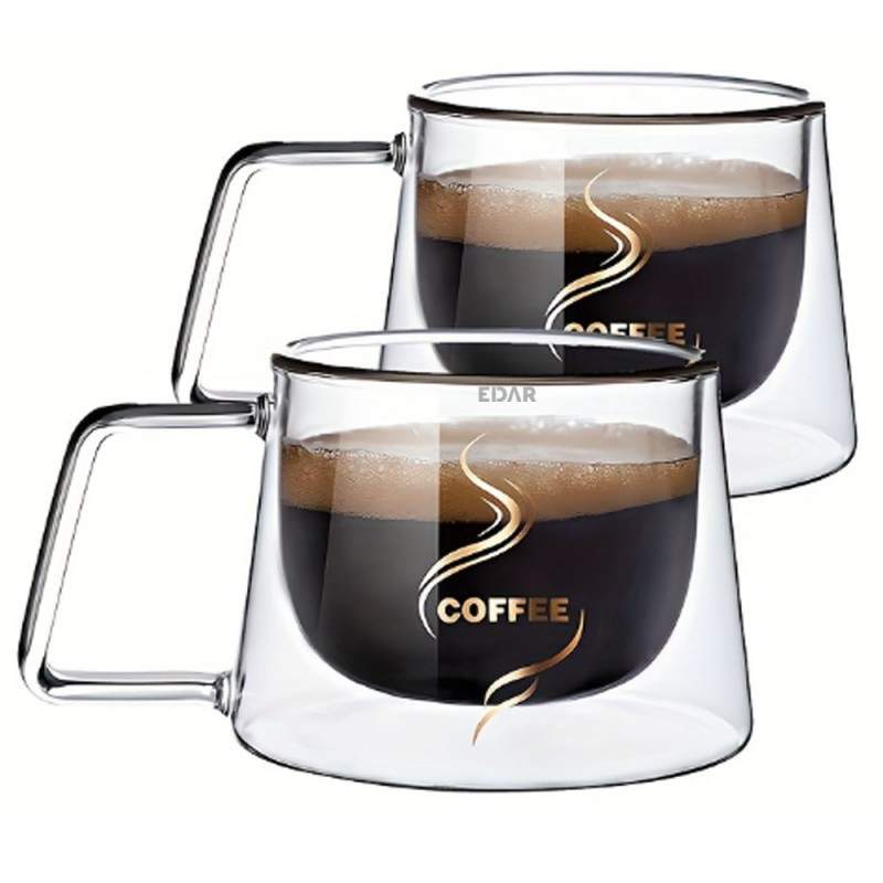 Set 2 Cani Din Sticla Termorezistenta EDAR, Cu Pereti Dubli, Mentine Bauturile Calde Sau Reci, Model Coffee, Pentru Cafea, Ca... Set 2 Cani Din Sticla Termorezistenta EDAR, Cu Pereti Dubli, Mentine Bauturile Calde Sau Reci, Model Coffee, Pentru Cafea, Ca...