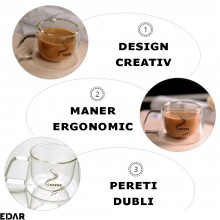 Set 2 Cani Din Sticla Termorezistenta EDAR, Cu Pereti Dubli, Mentine Bauturile Calde Sau Reci, Model Coffee, Pentru Cafea, Ca... Set 2 Cani Din Sticla Termorezistenta EDAR, Cu Pereti Dubli, Mentine Bauturile Calde Sau Reci, Model Coffee, Pentru Cafea, Ca...