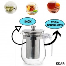Ceainic EDAR Din Sticlă Borosilicată Cu Infuzor Din Inox, 750ml, Rezistent La Căldură Si Antiexplozie, Ușor De Curățat, Desig...