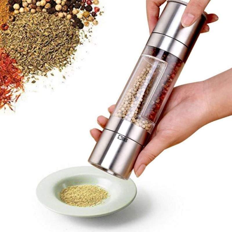 Rasnita Manuala SIKS Pentru Sare Si Piper, 2 In 1, Cu Camere Depozitare Transparente, Maruntire Reglabila, Inox Si Acryl, 22 ...