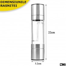 Rasnita Manuala SIKS Pentru Sare Si Piper, 2 In 1, Cu Camere Depozitare Transparente, Maruntire Reglabila, Inox Si Acryl, 22 ...