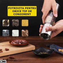 Rasnita Manuala SIKS Pentru Sare Si Piper, 2 In 1, Cu Camere Depozitare Transparente, Maruntire Reglabila, Inox Si Acryl, 22 ...