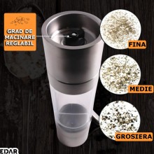 Rasnita Manuala Cu Doua Compartimente EDAR, Pentru Sare, Piper, Condimente, Nivel Macinare Reglabil, Din Inox, 22 x 5.2 Cm, A...