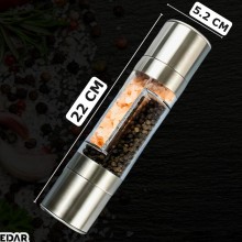 Rasnita Manuala Cu Doua Compartimente EDAR, Pentru Sare, Piper, Condimente, Nivel Macinare Reglabil, Din Inox, 22 x 5.2 Cm, A...