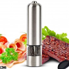 Rasnita Electrica SIKS Pentru Sare/Piper, Rasnita Condimente, Cu Led, 4 Baterii AA (Neincluse), Inox, 22x5 cm, Argintie