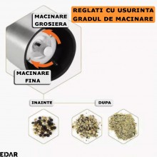 Rasnita Electrica EDAR Cu Un Compartiment Si Functionare Pe Baterii, Pentru Sare, Piper, Condimente, Nivel Macinare Reglabil,... Rasnita Electrica EDAR Cu Un Compartiment Si Functionare Pe Baterii, Pentru Sare, Piper, Condimente, Nivel Macinare Reglabil,...