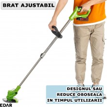 Masina De Tuns Iarba EDAR, Motocoasa Electrica Pentru Gradinarit, Intretinere Spatii Verzi, Doi Acumulatori Reincarcabili Inc...