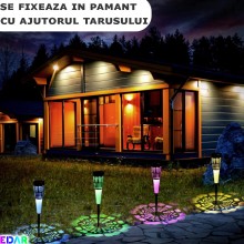 Set 6 x Lampa Decorativa Cu Alimentare Solara EDAR, Panou Solar, Lumina Alb Rece Sau Multicolora, Fixare In Pamant, Tarus Inc... Set 6 x Lampa Decorativa Cu Alimentare Solara EDAR, Panou Solar, Lumina Alb Rece Sau Multicolora, Fixare In Pamant, Tarus Inc...