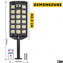 Lampa Solara Stradala Sau Gradina SIKS Cu Panou Solar Incorporat, De Exterior, 442 LED SMD, Lumina Neutra, Control Telecomand...