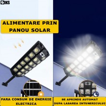 Lampa Solara Stradala Sau Gradina SIKS Cu Panou Solar Incorporat, De Exterior, 442 LED SMD, Lumina Neutra, Control Telecomand...