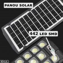 Lampa Solara EDAR Pentru Exterior, Iluminat Stradal Sau Gradina, Model W7101A6, 442 Led SMD, Lumina Neutra, Senzori De Miscar...