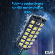 Lampa Stradala EDAR Cu Panou Solar Incorporat, De Exterior, 667 LED COB Cu Lupa , Lumina Neutra, Control Din Telecomanda, Cu ...