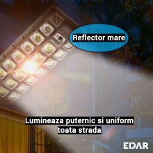 Lampa Stradala EDAR Cu Panou Solar Incorporat, De Exterior, 667 LED COB Cu Lupa , Lumina Neutra, Control Din Telecomanda, Cu ...