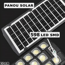 Lampa EDAR Solara De Exterior, Panou Solar Incorporat, 598 LED, Lumina Neutra, Control Din Telecomanda, Senzori de Amurg, Mis...